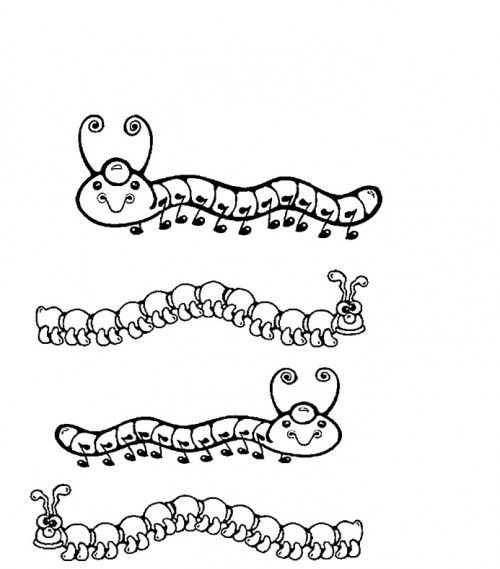 Coloriage d'une chenille souriante sur une branche