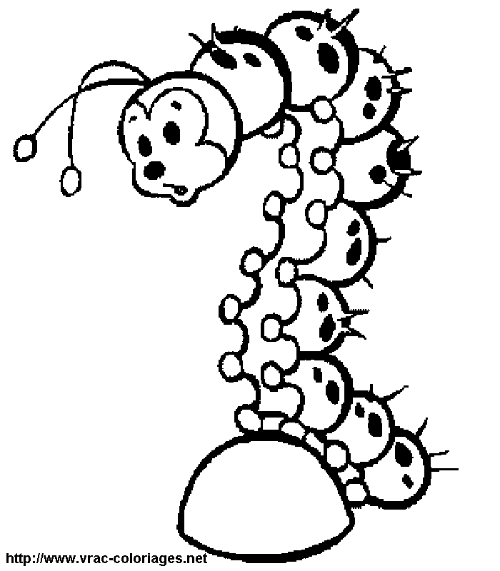 Coloriage d'une chenille sur une feuille verte