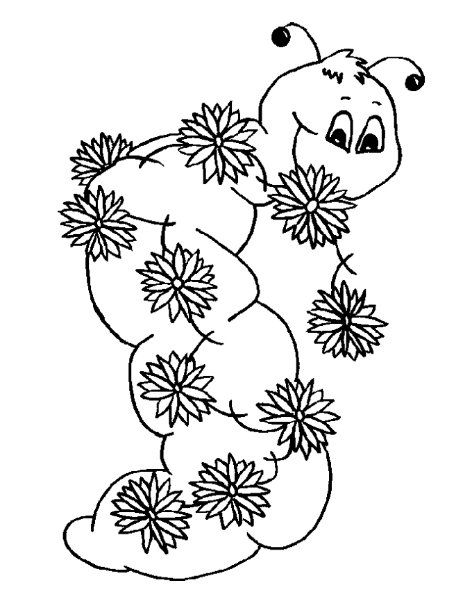 Coloriage d'une chenille joyeuse sur une feuille