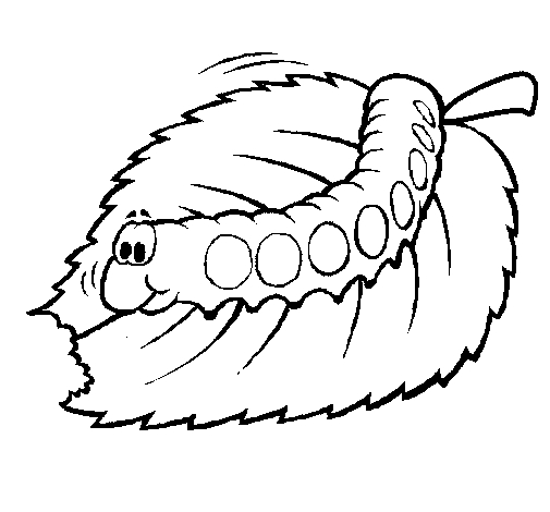 Coloriage d'une chenille souriante sur une feuille