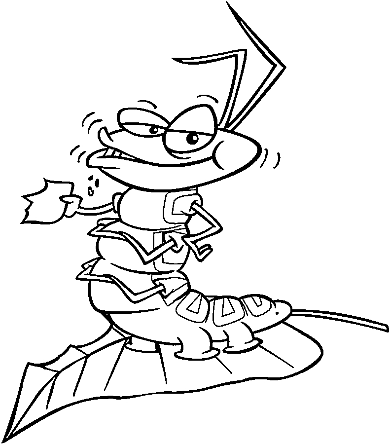 Coloriage d'une chenille joyeuse sur une branche