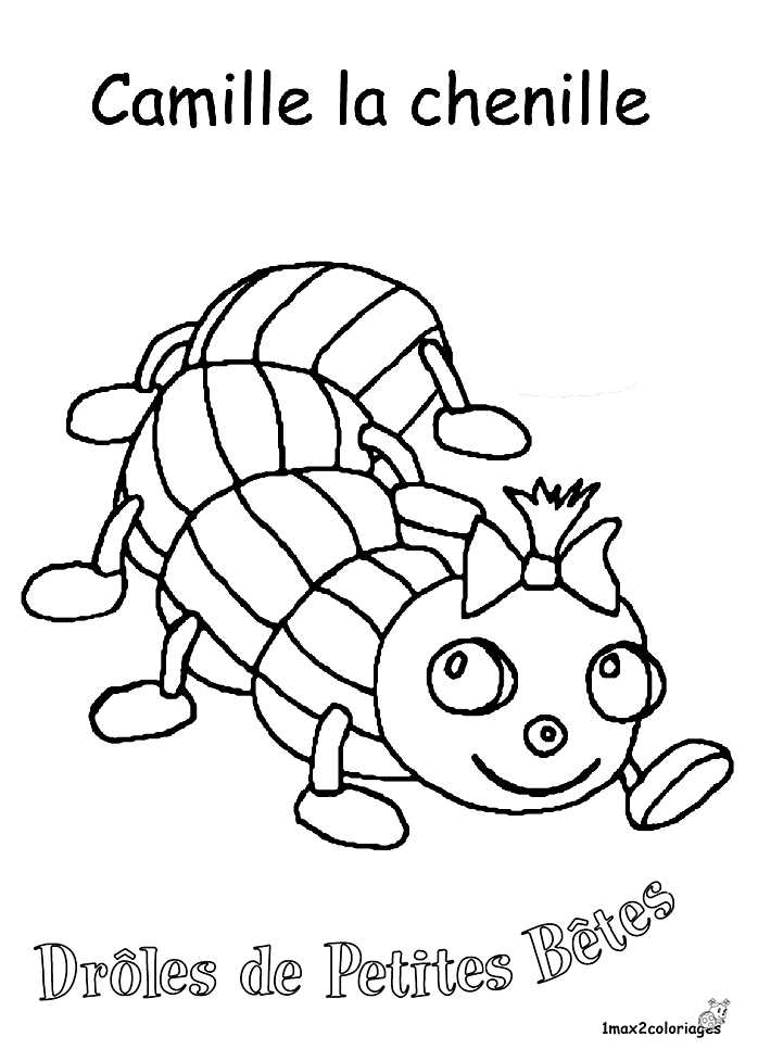 Coloriage d'une chenille sur une feuille verte