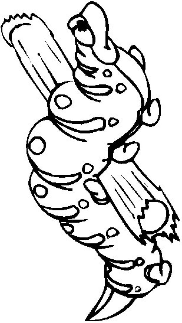 Coloriage d'une chenille joyeuse sur une tige de feuille
