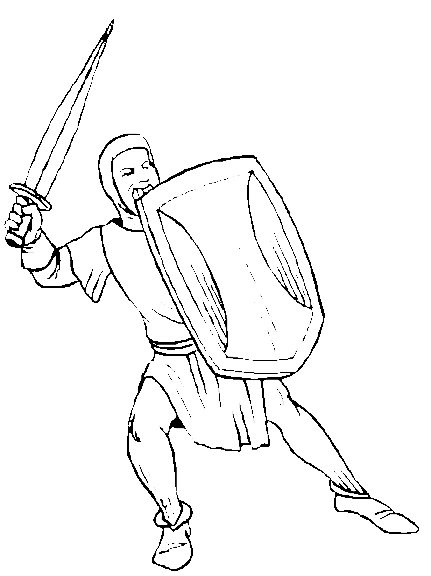 Coloriage d'un chevalier en armure avec son épée dans un paysage médiéval