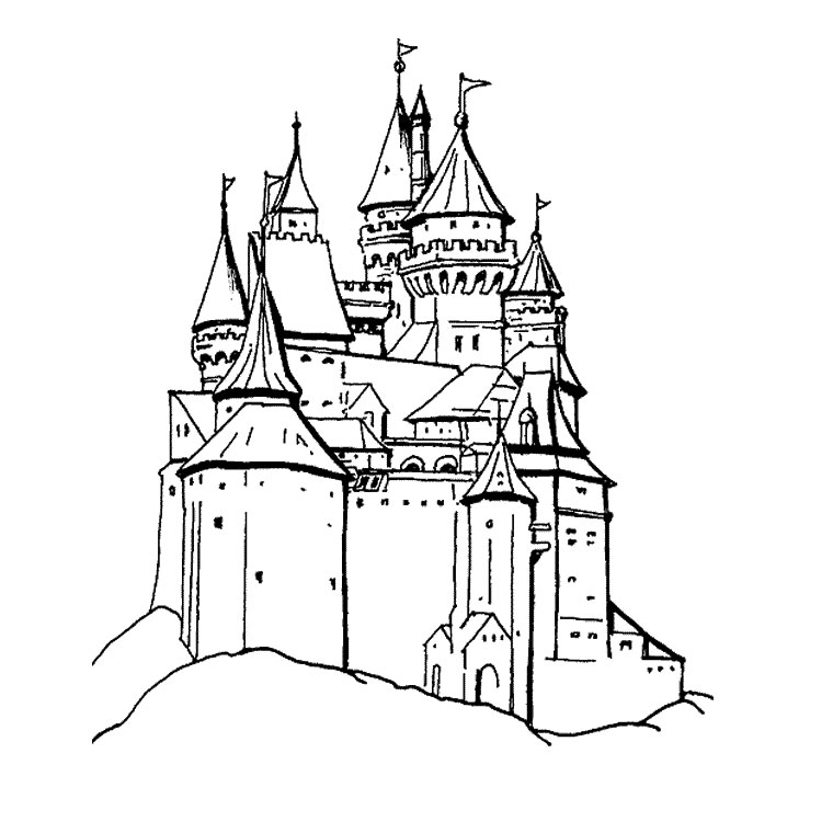 Coloriage d'un chevalier en armure avec une épée dans un décor médiéval