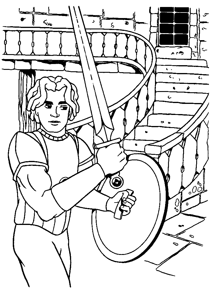 Coloriage d'un chevalier en armure avec un dragon en arrière-plan