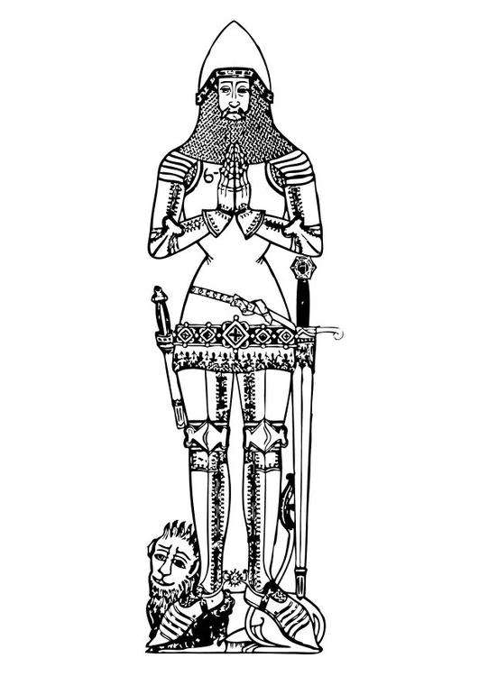 Un chevalier en armure brandissant son épée dans un paysage médiéval