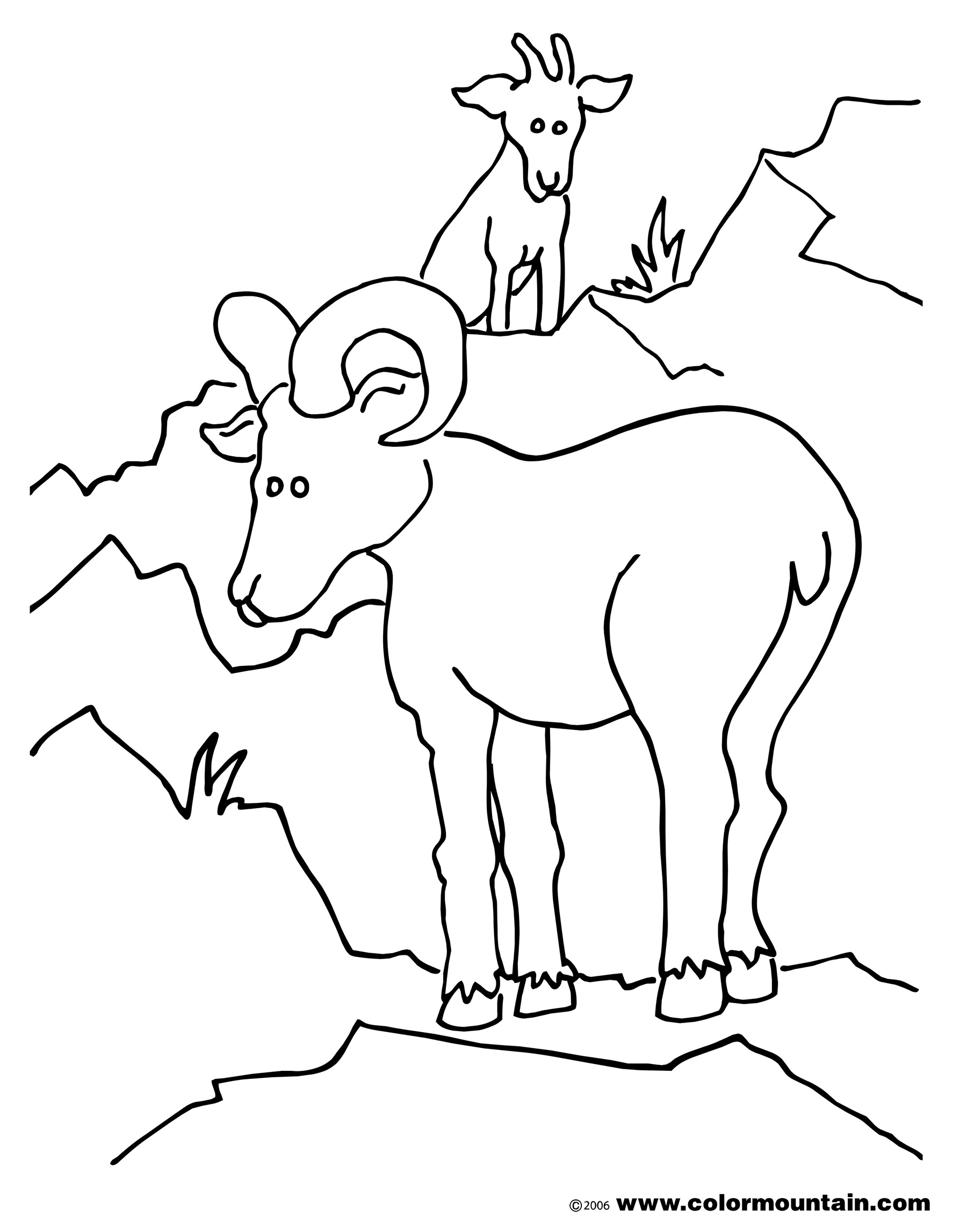 Coloriage d'une chèvre dans un cadre naturel