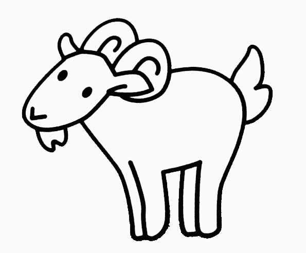 Un coloriage représentant une chèvre dans un paysage naturel