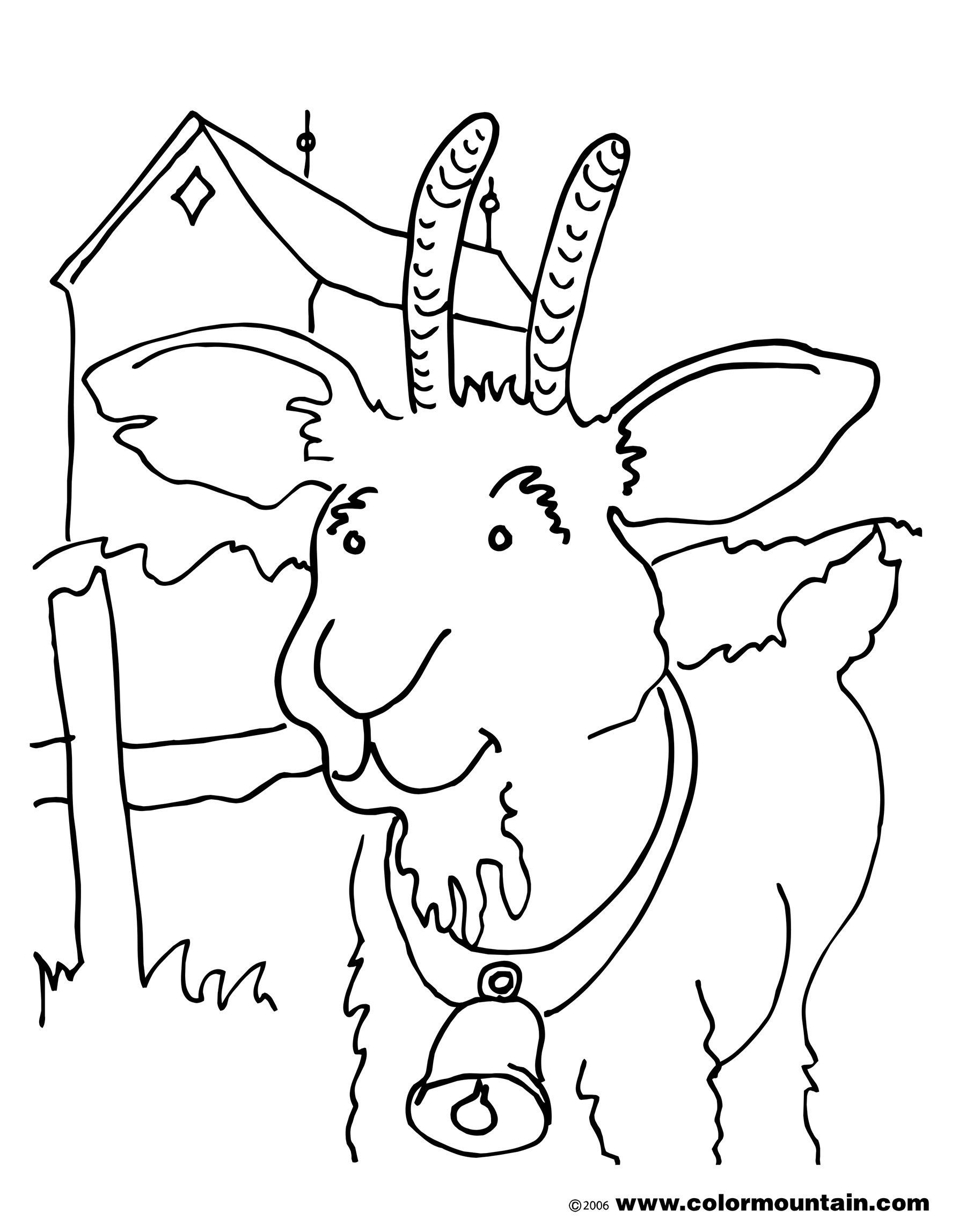 Coloriage d'une chèvre dans un paysage pastoral