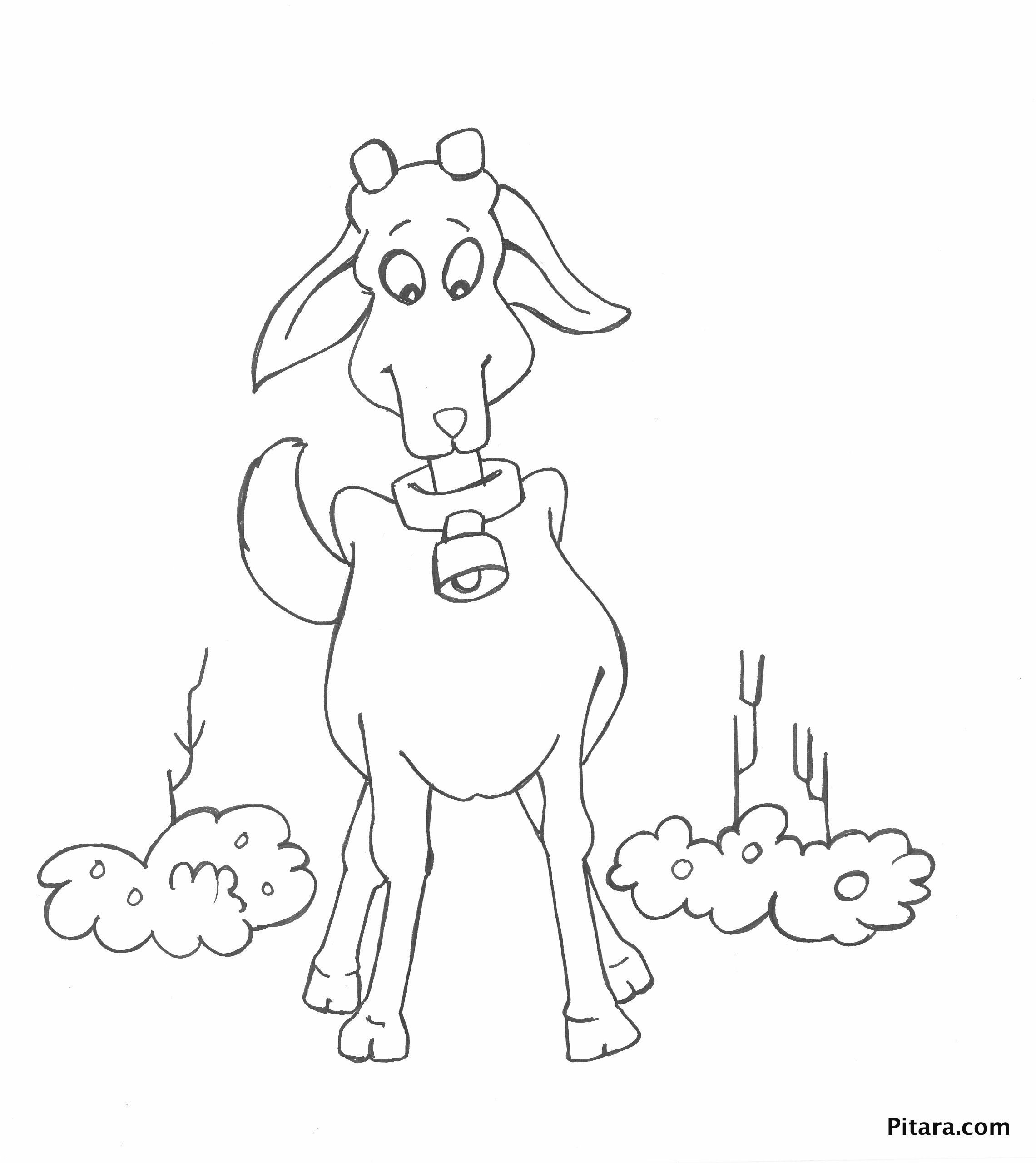 Coloriage d'une chèvre paisible dans un champ verdoyant