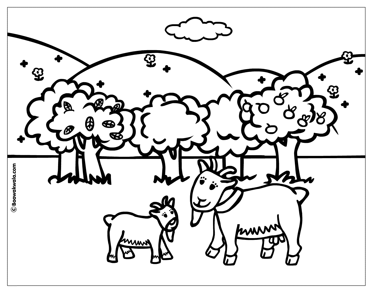 Coloriage d'une chèvre paisible dans un paysage naturel