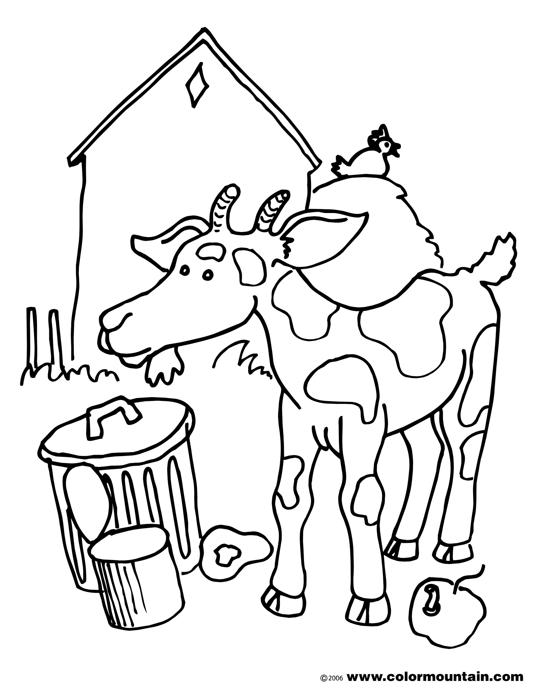 Coloriage d'une chèvre dans un paysage rural