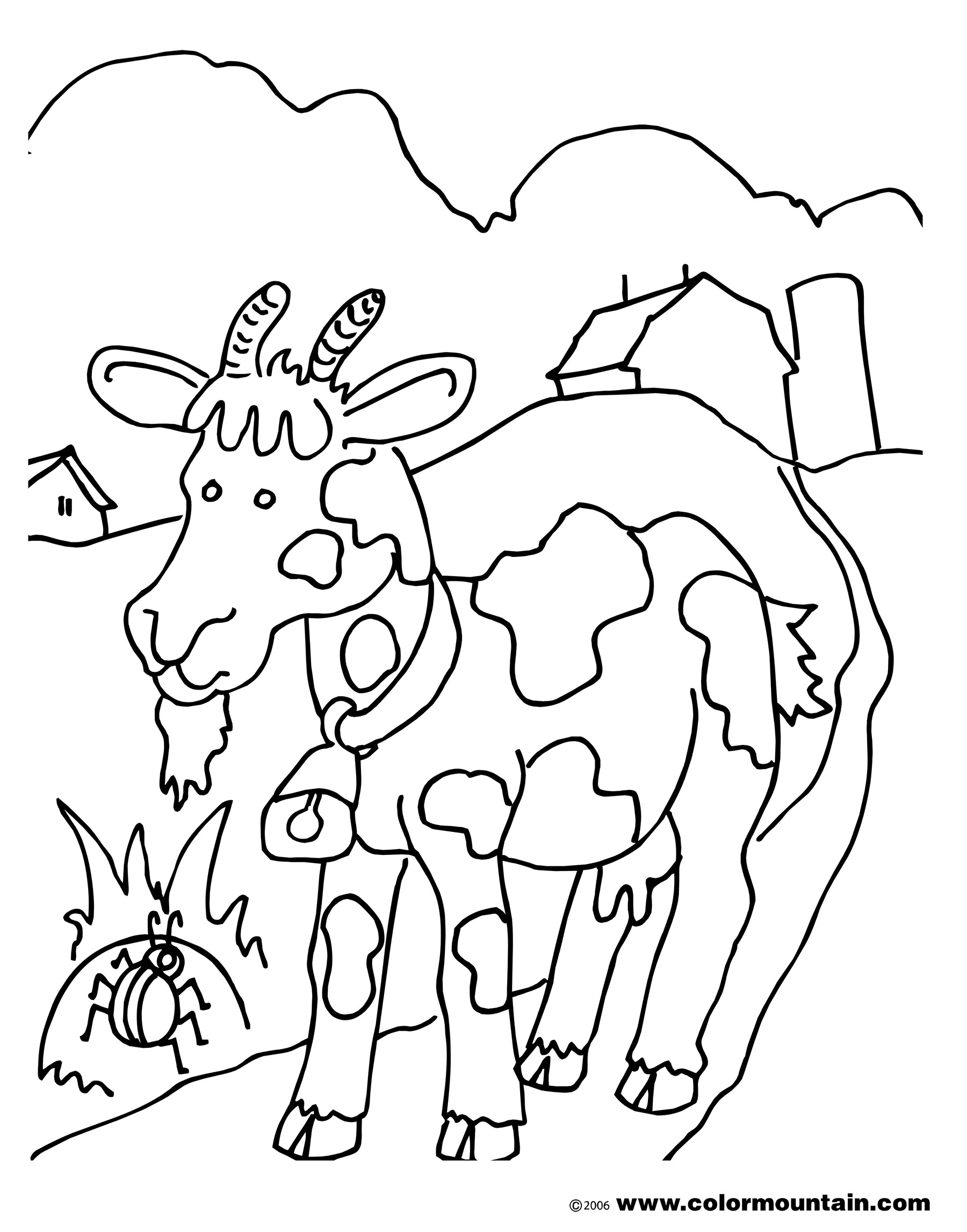 Coloriage d'une chèvre dans un paysage pastoral