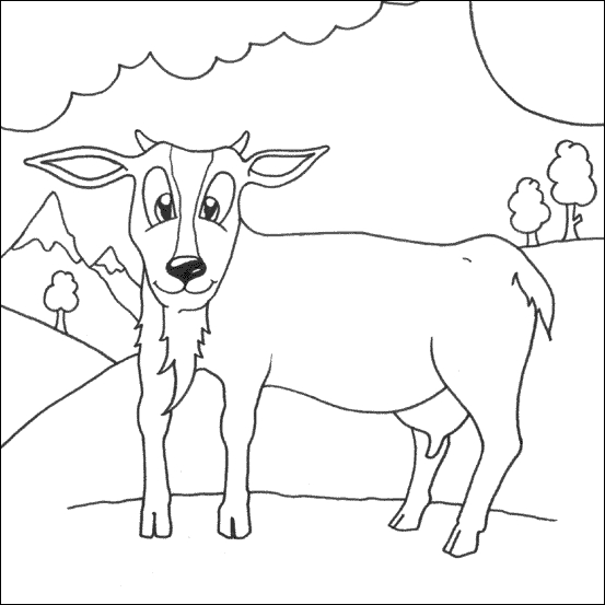 Coloriage d'une chèvre paisible dans un décor naturel