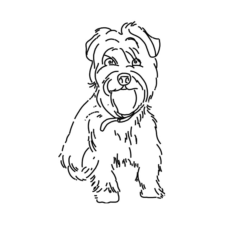 Coloriage d'un chien joyeux dans un cadre naturel