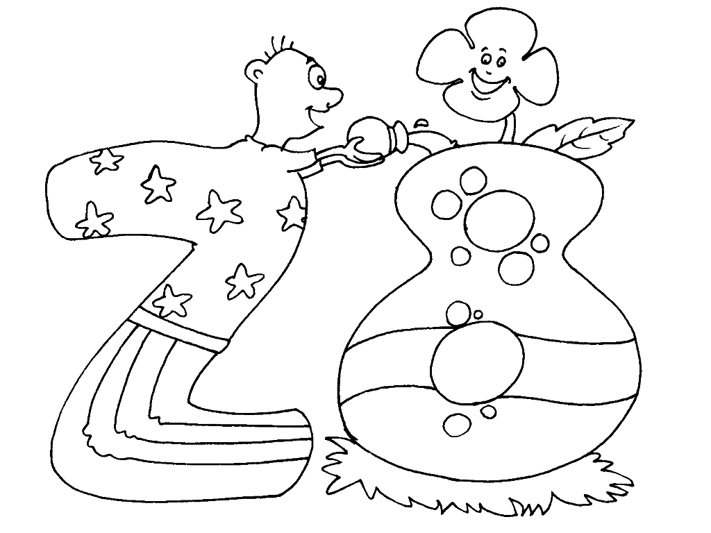 Coloriage de chiffres entourés d'étoiles et de motifs ludiques Coloriage de chiffres entourés d'étoiles et de motifs ludiques