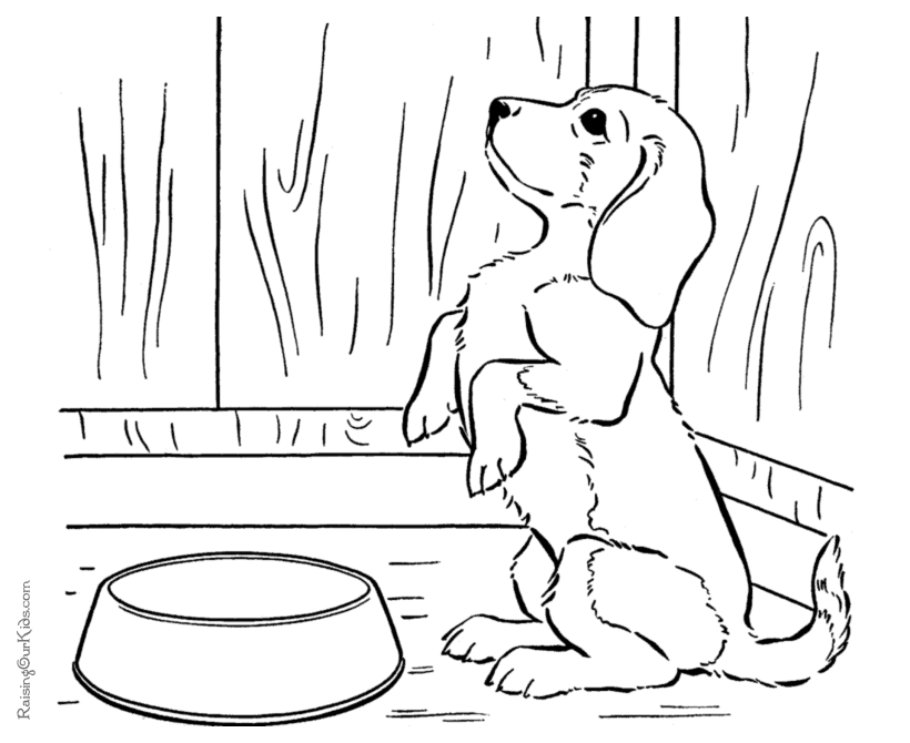 Coloriage d’un chiot joyeux jouant dans un jardin