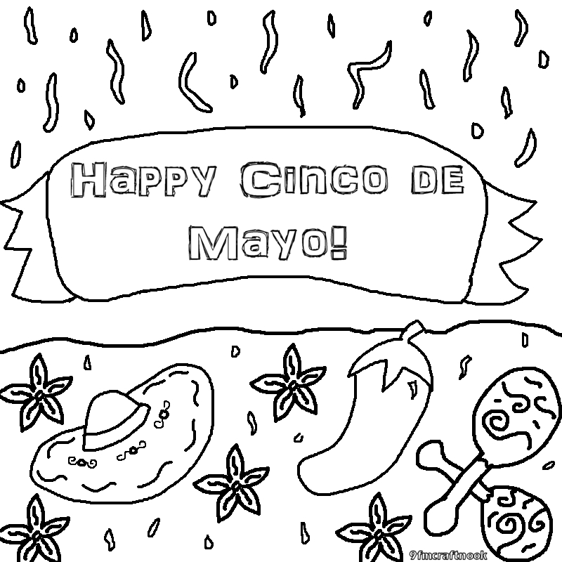 Coloriage illustrant une célébration du Cinco de Mayo avec une danse folklorique