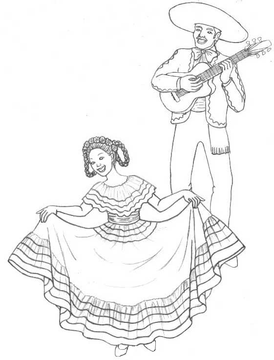 Coloriage d'une célébration du Cinco de Mayo avec musique et danse