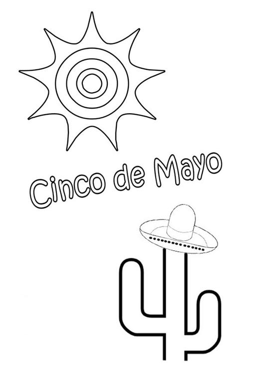 Coloriage représentant une célébration du Cinco de Mayo avec un personnage en sombrero