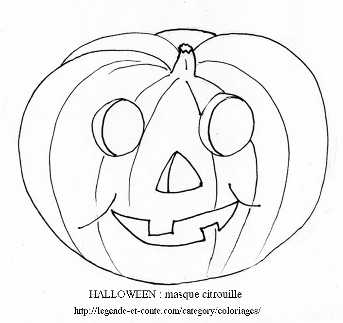 Coloriage d'une citrouille souriante entourée de feuillages