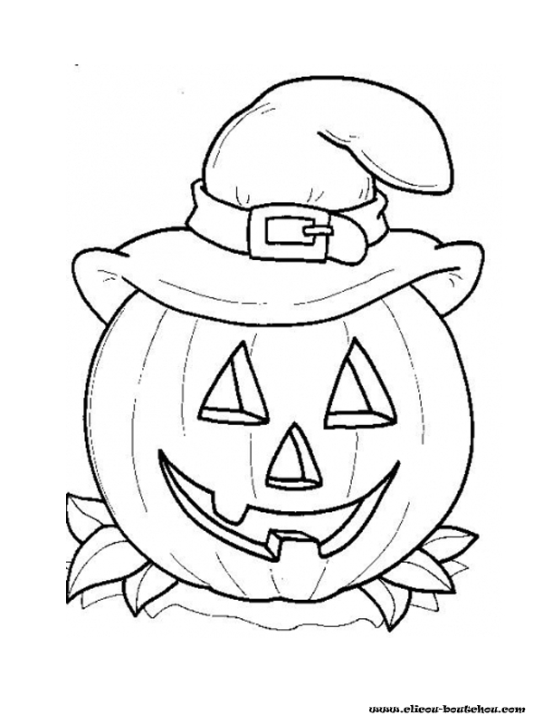 Coloriage d'une citrouille originale entourée de feuilles et de motifs