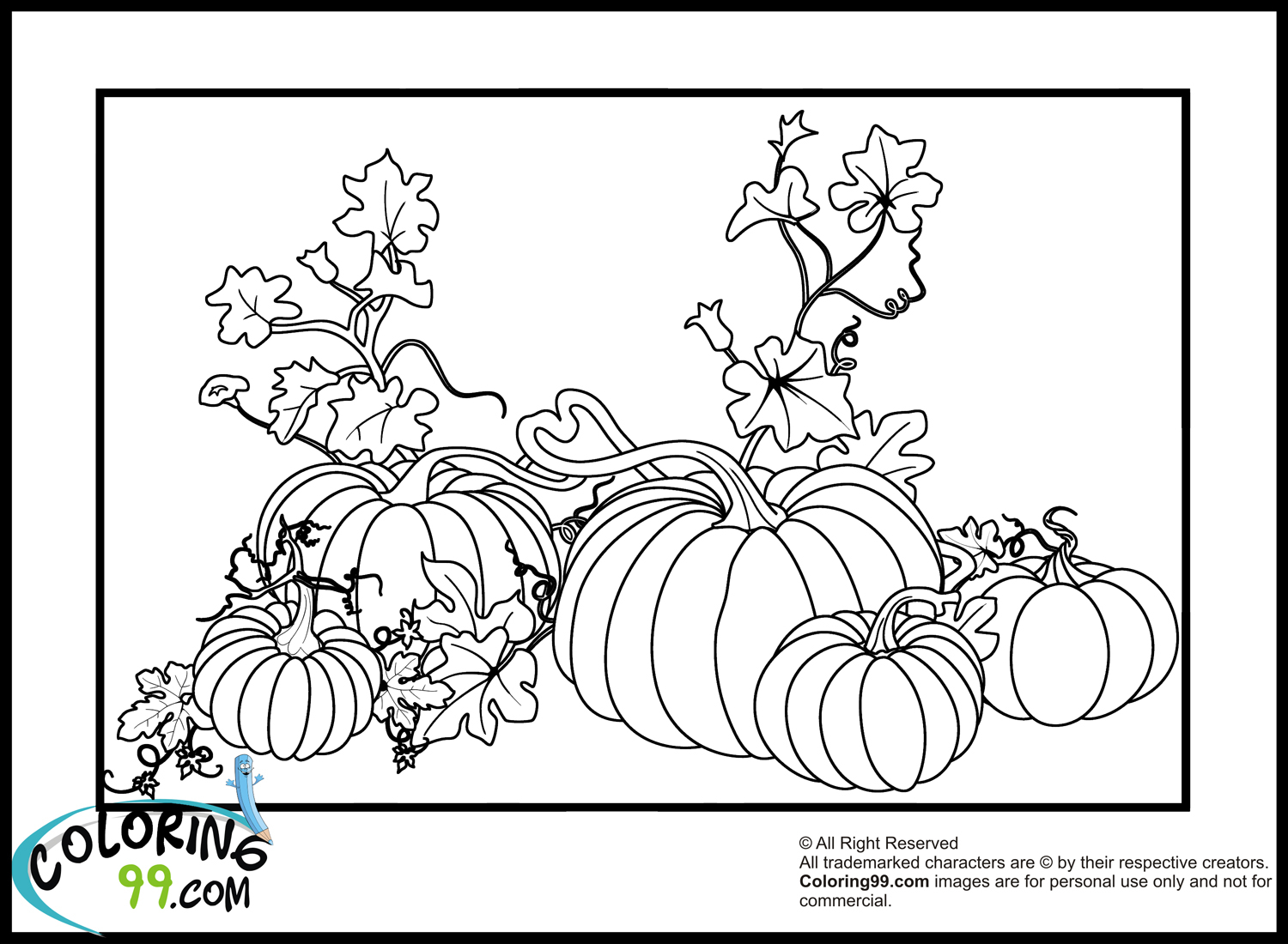 Coloriage d'une citrouille avec un sourire chaleureux sur fond de feuilles