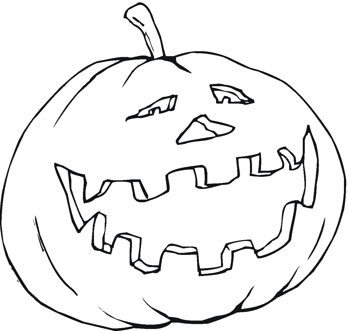 Coloriage d'une citrouille souriante entourée de feuilles et de détails automnaux