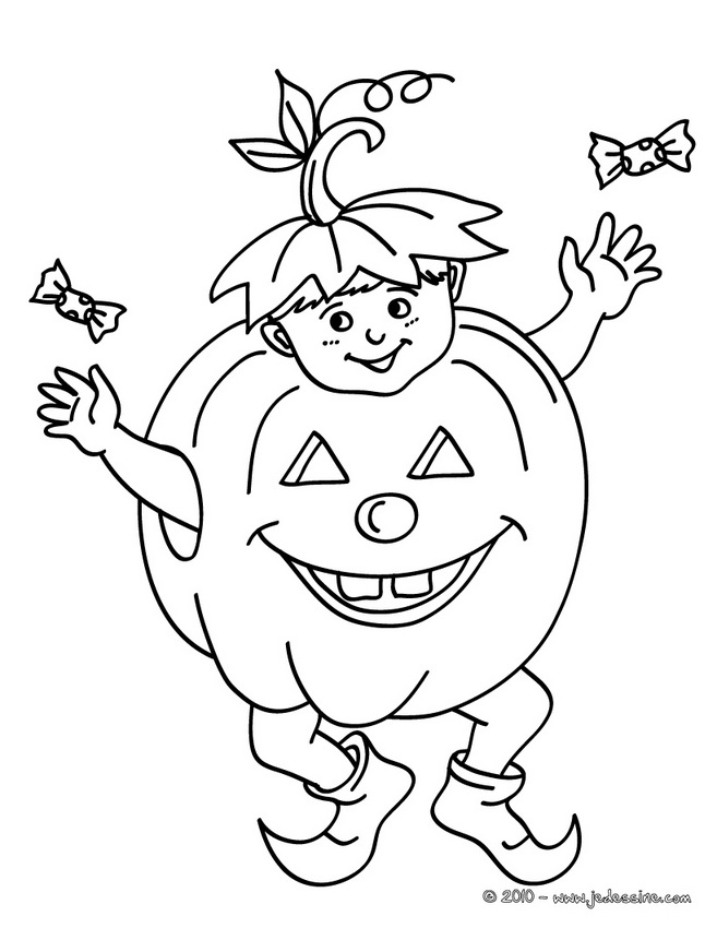 Coloriage d'une citrouille originale entourée de feuillage