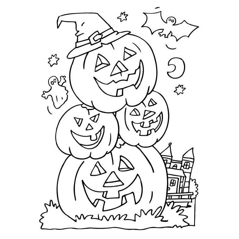 Coloriage d'une citrouille ornée et son décor d'automne