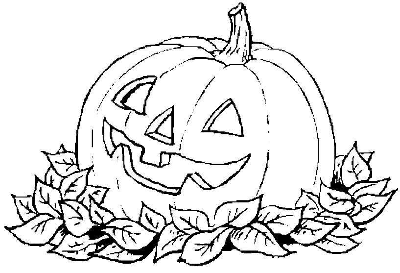 Coloriage d'une citrouille avec des feuilles et un décor automnal