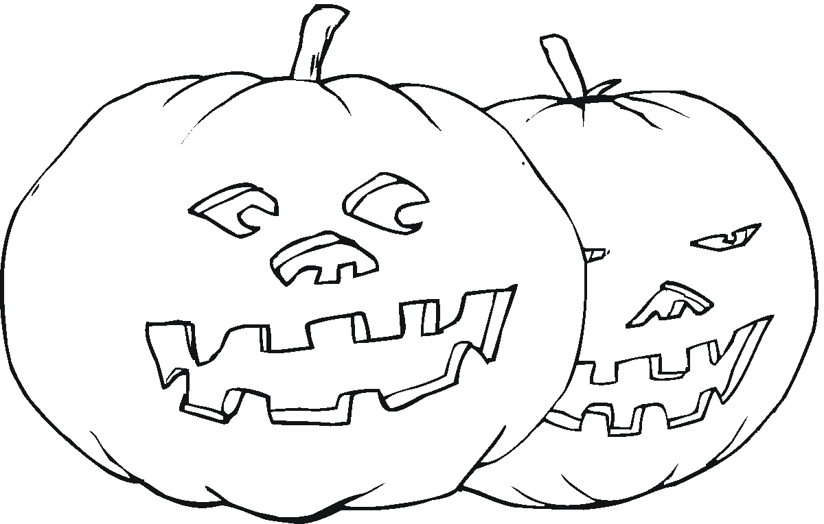 Coloriage d'une citrouille souriante entourée de feuilles