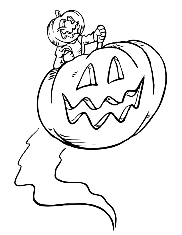 Coloriage d'une citrouille souriante entourée de feuilles