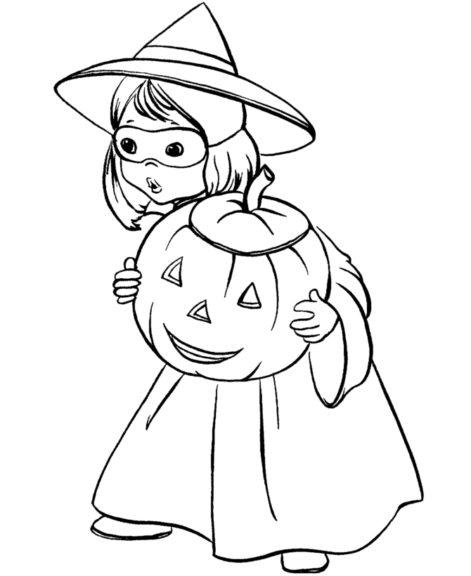 Coloriage d'une citrouille originale avec des feuilles et un décor automnal