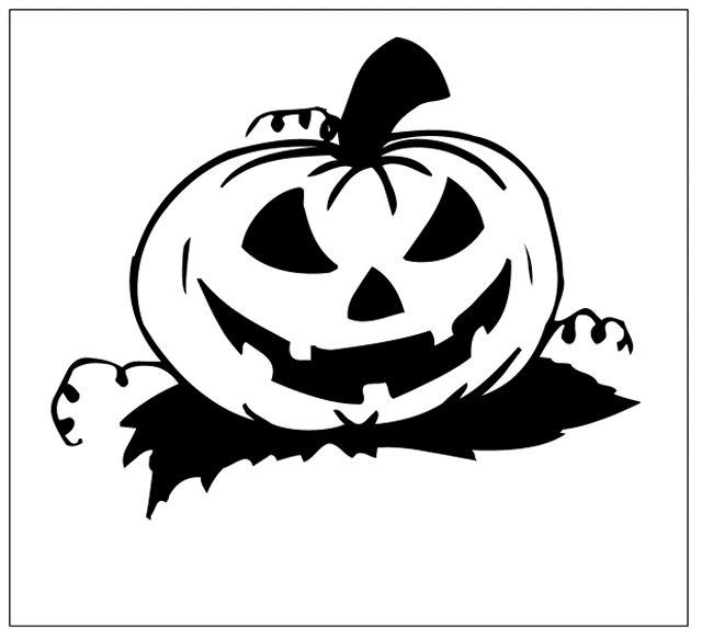 Coloriage d'une citrouille souriante au milieu de feuilles d'automne