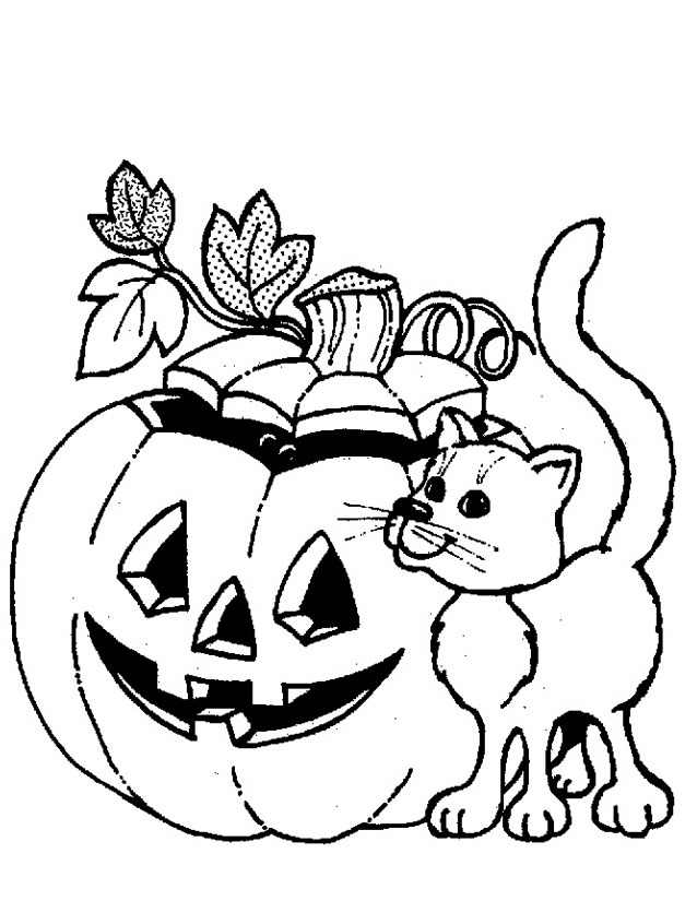 Coloriage d'une citrouille avec des feuilles et une ambiance automnale