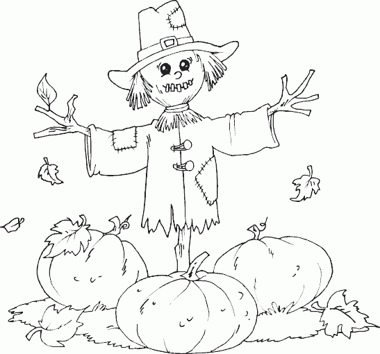 Coloriage d'une citrouille souriante entourée de feuilles