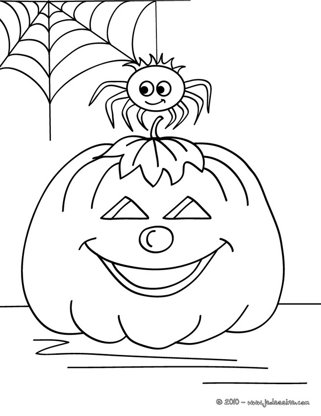 Coloriage d'une citrouille décorative entourée de feuillage