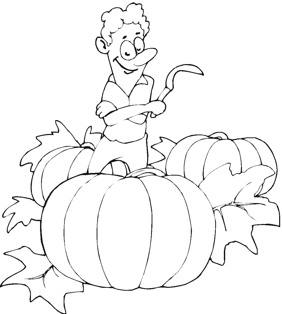 Coloriage d'une citrouille avec des feuilles et un fond simple