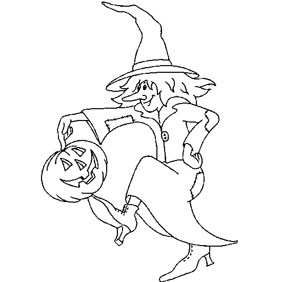 Coloriage d'une citrouille souriante entourée de feuilles