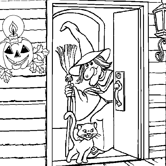 Coloriage d'une citrouille souriante au milieu de feuilles d'automne