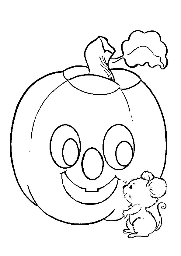 Coloriage d'une citrouille originale entourée de feuilles