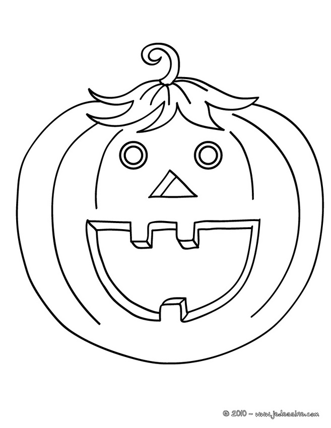 Coloriage d'une citrouille souriante entourée de feuilles