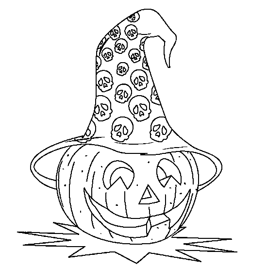 Coloriage d'une citrouille au visage souriant entourée de feuilles
