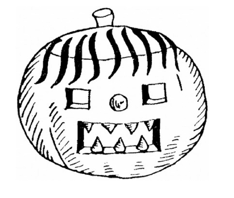 Coloriage d'une citrouille avec un décor d'Halloween