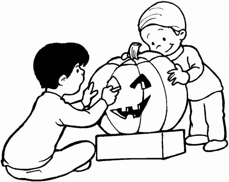 Coloriage d'une citrouille avec des feuilles et une ambiance automnale