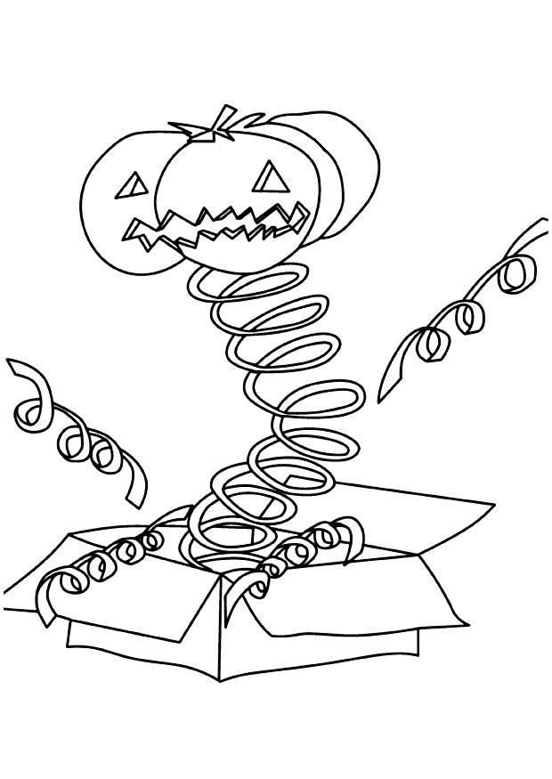 Coloriage d'une citrouille souriante entourée de détails automnaux
