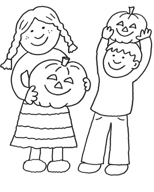 Coloriage de citrouille souriante dans un décor automnal