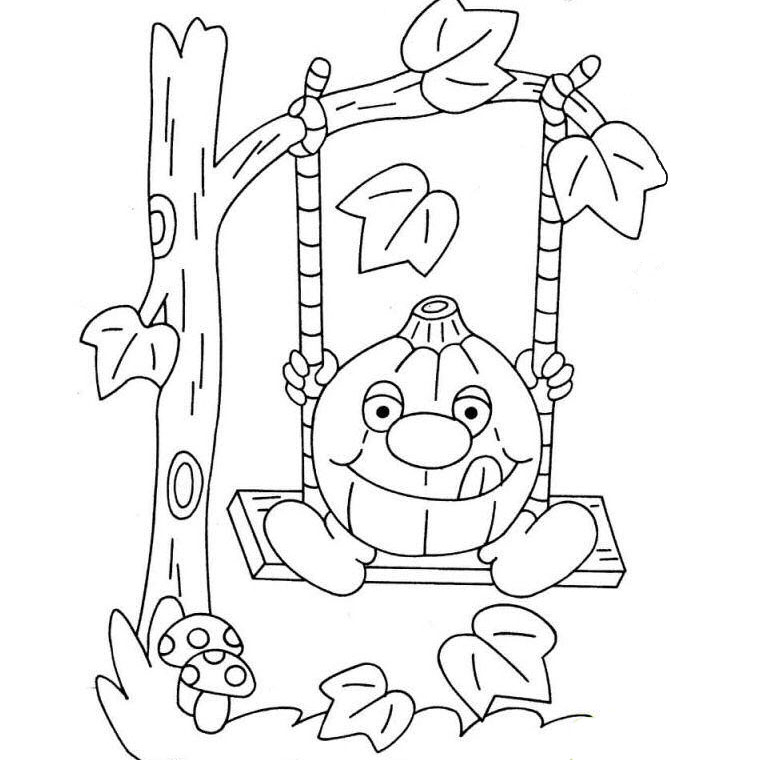 Coloriage d'une citrouille sur un fond de décor automnal